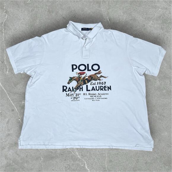 Polo Ralph Lauren Sz 4XB Equestrian Riding Academy Graphic Shirt 4XL Big FLAWS - Picture 1 of 10